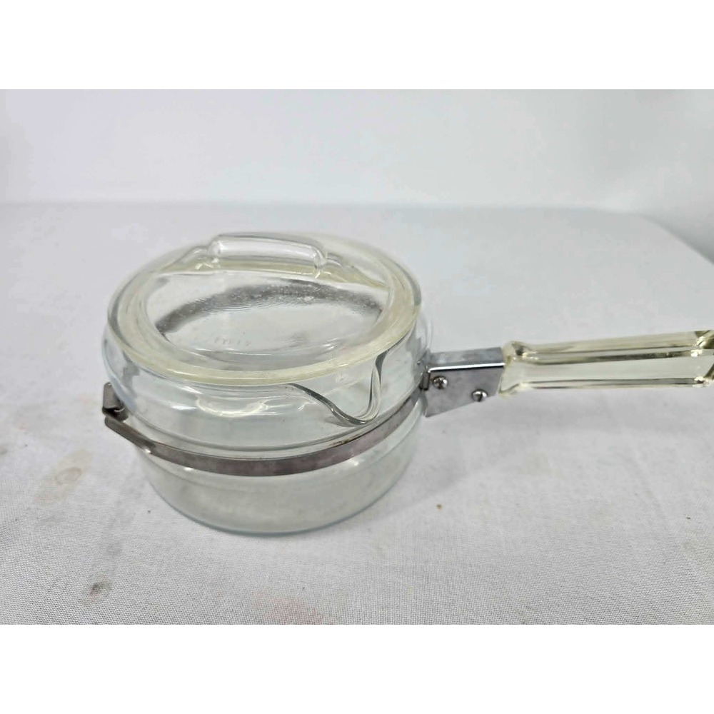 Vintage‎ Pyrex Flameware Clear Glass Saucepan with Lid and Detachable Handle